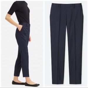 Uniqlo EZY elastic waist trousers in navy pinstripe